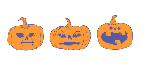 cartoon jack-o’-lanterns with different expressions, spooky and humorous Halloween clip art