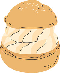 French Cream Puff Pastry Filled With Whipped Cream Isolated on White Background Delicious Dessert Treat