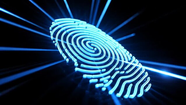 Illuminated Blue Fingerprint Design with Light Rays