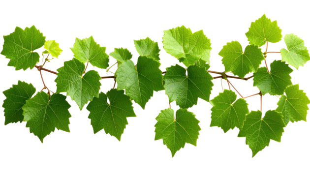 A vibrant green vine, bearing heart-shaped leaves, stretches across a dark backdrop. The delicate leaves, with visible veins, are interspersed along a slender, reddish-brown stem