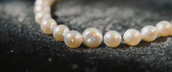 A luxurious and sophisticated video of a pearl necklace on velvet. The moving light creates beautiful reflections, symbolizing classic elegance and timeless beauty. Perfect for Mother's Day.