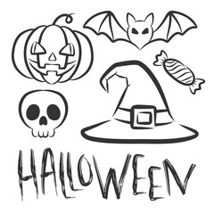 Halloween set with pumpkin hat and skull