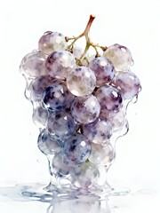 Surreal Fruits Series : A delicious looking healthy bunch of ripe purple grapes on a white background suitable for graphic design and decoration 001