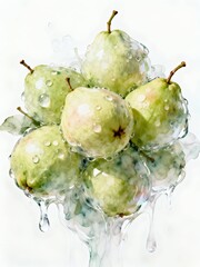 Surreal Fruits Series : A delicious looking healthy bunch of ripe yellow-green guavas on a white background suitable for graphic design and decoration 002