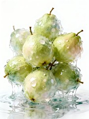 Surreal Fruits Series : A delicious looking healthy bunch of ripe yellow-green guavas on a white background suitable for graphic design and decoration 001