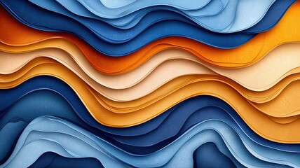 Blue and brown wave abstract vector background with 3D fluid lines and soft gradients
