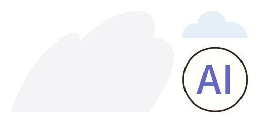 Simplified cloud shapes with AI text enclosed in a circle representing technology, machine learning, and innovation. Ideal for technology, artificial intelligence, software, cloud computing