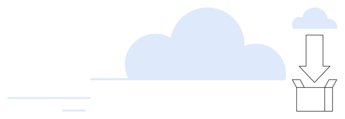 Cloud with arrow directing toward an open box, symbolizing data transfer or storage. Ideal for technology, cloud storage, downloading, file sharing, data management, digital solutions, simple flat