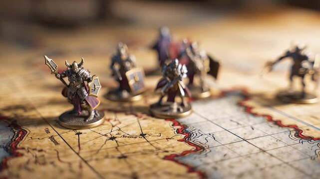 Fantasy Figurines on Battle Map Close-Up