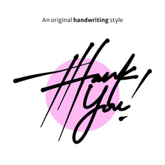 Thank You! Calligraphy Greeting: Original Handwriting Style Script Font on Pink Circle