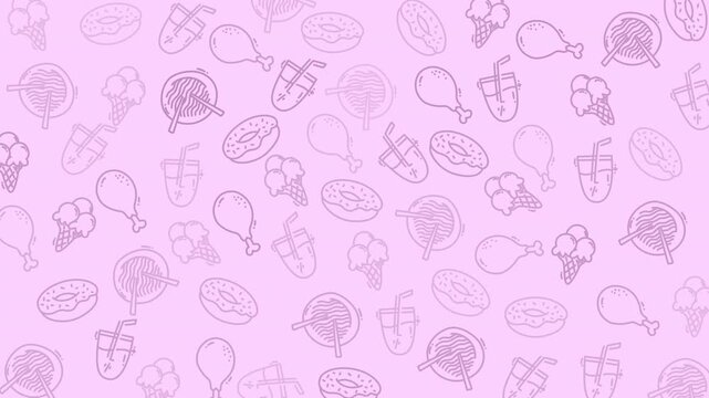 Light pink background with doodle food pattern, suitable for food blog, restaurant promotions, menu design, or social media posts.