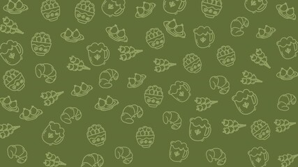 Animated seamless food pattern on green Background. illustration for beer festival or easter celebration. Great for food and beverage marketing materials, event promotions, and holiday themed designs.