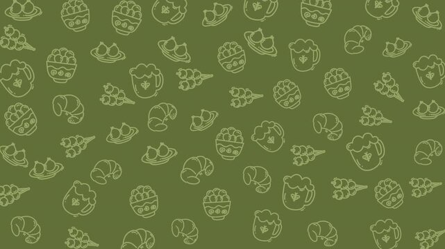 Animated seamless food pattern on green Background. illustration for beer festival or easter celebration. Great for food and beverage marketing materials, event promotions, and holiday themed designs. - Powered by Adobe