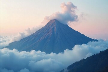 Majestic Mountain Peak Shrouded in Fog A Dramatic and Mystical Dawn Landscape