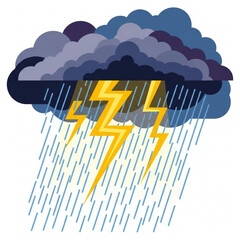 Vector Illustration of Thunderstorm with Rain and Lightning Cloud