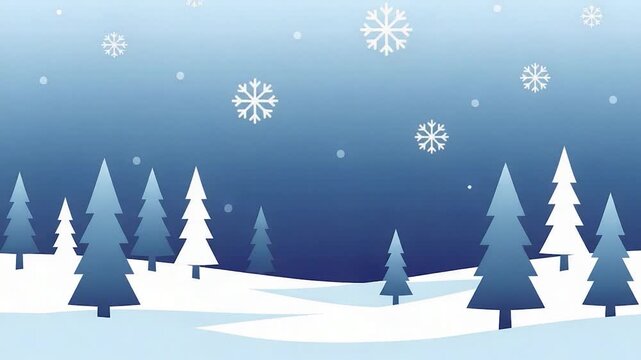 Winter Wonderland Snowy Forest Landscape with Falling Snowflakes.