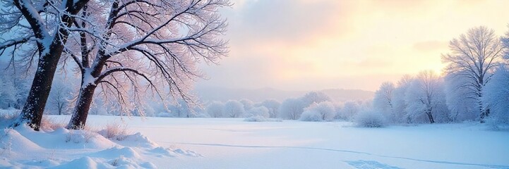 Serene Winter Landscape Untouched Snow, Frozen Branches Reaching for a Pale Sky