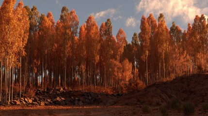 Autumn Forest Scene with Vibrant Orange and Yellow Foliage