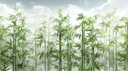 Obraz premium Lush Bamboo Forest Against a Soft Cloudy Sky in Tranquil Nature Scene
