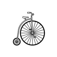Naklejka premium Set of Vintage Unicycle and Penny-Farthing Icons – Minimal Line Art Illustrations of Classic One-Wheel and High-Wheel Bicycles