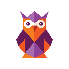Charming geometric origami owl design purple orange art cute folded bird