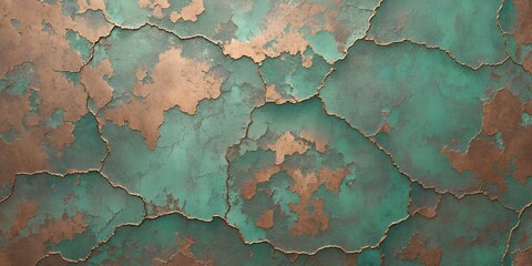 Copper Patina Background – Aged Oxidized Metal Texture, Green and Brown Corrosion, Seamless Grunge Wallpaper