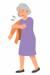 Senior Woman Struggling to Dress Due to Osteoporosis Stiffness Vector