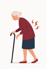 Elderly Woman Struggling to Walk Due to Osteoporosis Vector