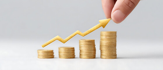 Rising Coins Illustrate Financial Growth and Investment Success in a Simple, Modern Setting at a Neutral Backdrop