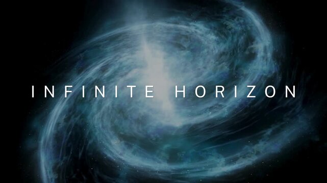 "Infinite Horizon" text against a swirling cosmic nebula, symbolizing vastness, future, and scientific discovery.