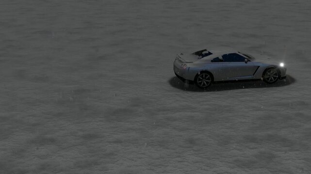 Supercar Driving in Snow with Headlights On Animation