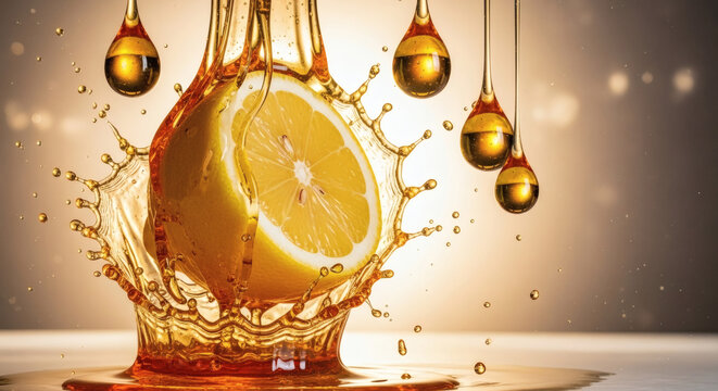 Refreshing Citrus Splash with Droplets of Golden Elixir