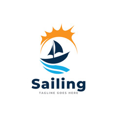 Vector illustration design of sailing logo with sea and sun addition for company, hotel and others