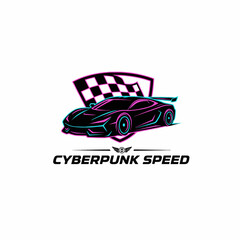 Modern automotive badge design. Glowing blueorange neon gradients, minimal geometric layout. Perfect for speed events, esports, and tech brands.