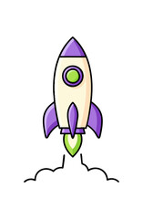Cartoon Rocket Launch Spaceship Vector Icon Illustration