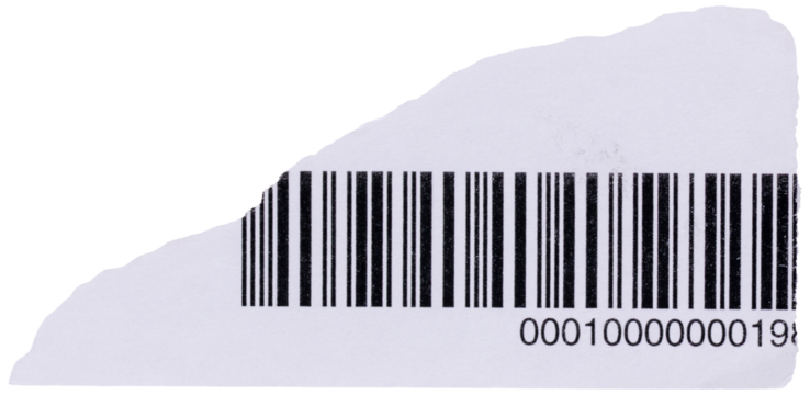 Barcode fragment on scrap of paper, isolated element for digital collage