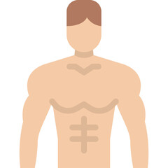 Fototapeta premium Illustration of a Muscular Male Torso with Defined Abdominals and Pecs in Flat Design Style on Transparent Background