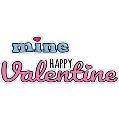 Happy Valentine mine text with pink and blue colors and small hearts on transparent background