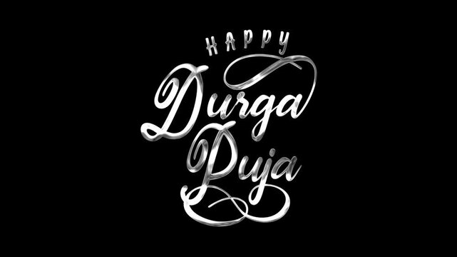 Happy Durga Puja Text Animation in Silver. This design is perfect for digital greetings, social media posts, festival banners, and other celebratory visuals.