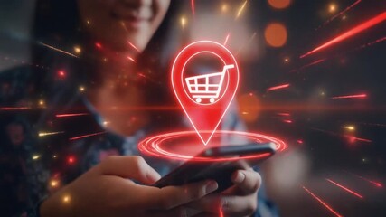 Online Shopping Concept with Smartphone and Red Location Pin Icon 4k video - Powered by Adobe