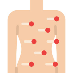 Illustration of Human Torso with Red Spots Indicating Skin Condition or Rash Across the Back and Sides on a Transparent Background