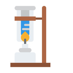 Laboratory equipment with a Bunsen burner heating a flask under a stand on a transparent background representing science and education