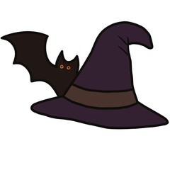Halloween witch hat with bat on it Illustration