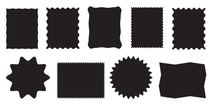 Set of Rectangle frames zigzag edge with doodle curvy squiggly wavy, zigzag frame, zigzag edge stickers. Wave scalloped edge border in flat retro style. Vector illustration