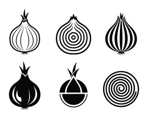 Onion Vegetable Black and White Icons Set Food Ingredient Graphics