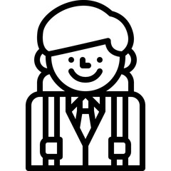 Outline Icon of a Smiling Person in Formal Attire with Suspenders and Tie on a Transparent Background