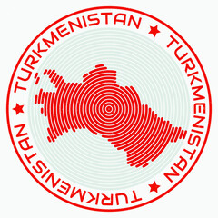 Turkmenistan map with round title. Country shape rings. Turkmenistan text around the country boundary shape. Creative vector illustration.