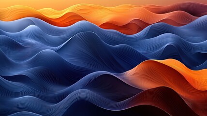 Blue and brown wave abstract vector background with 3D fluid lines and soft gradients
