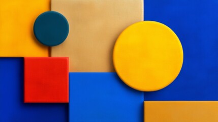 Colorful geometric shapes arranged in a modern abstract composition.