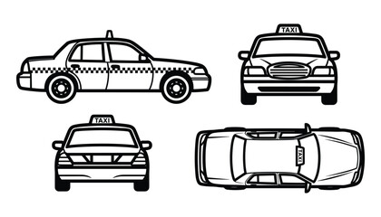 Obraz premium Taxi Cab Car View Set Side Front Back Top Perspective Icons